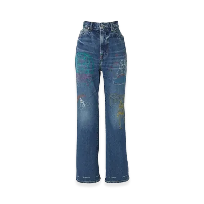 HYSTERIC GLAMOUR Women's Hysteric Woman Scratch Stitch Embroidery Denim Flare Pants "Light Indigo Blue"