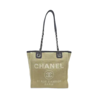 CHANEL Mini Deauville Tote Canvas "Light Beige/Silver"