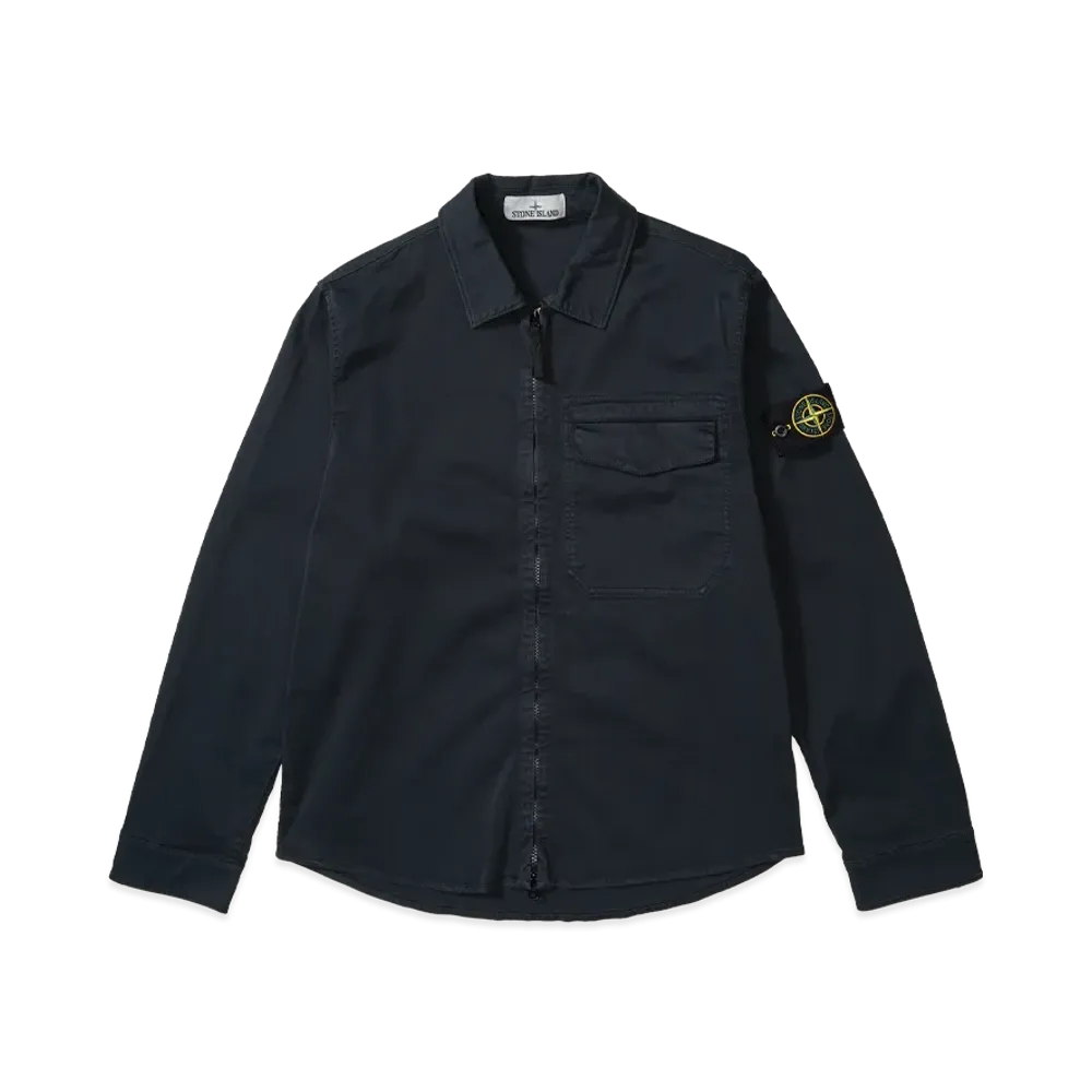 Stone Island Cotton Satin Overshirt With Logo "Blue"