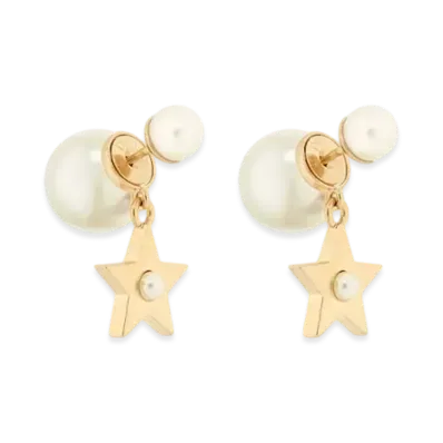 Dior Tribales Earrings Metal and Resin Pearls "Gold/White"