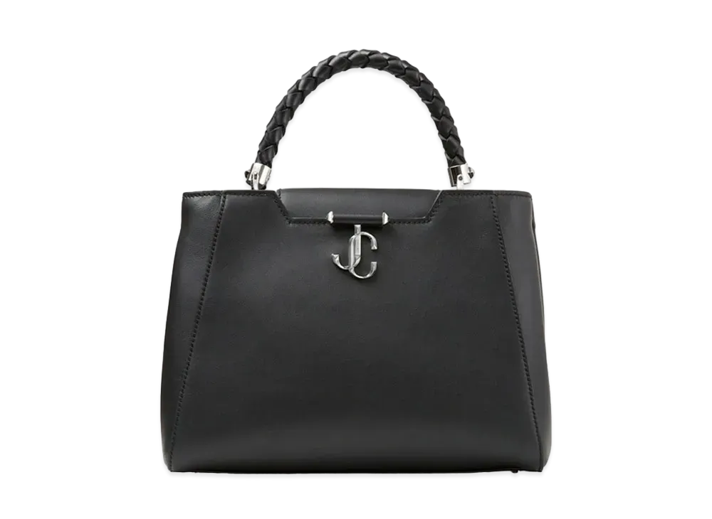 Jimmy Choo Varenne Top Handle M Calf Leather Top Handle Bag With Woven Handle "Black"