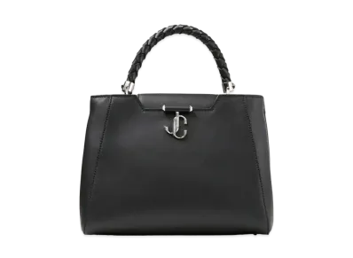 Jimmy Choo Varenne Top Handle M Calf Leather Top Handle Bag With Woven Handle "Black"