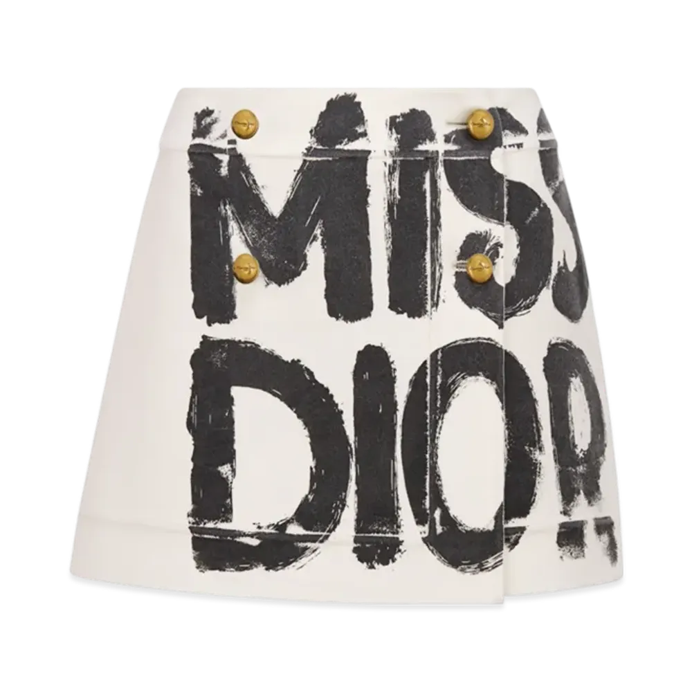 Dior Women's Miss Dior Graffiti Motif Wrap Mini Skirt "White"