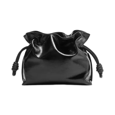 LOEWE Flamenco Clutch In Crackle Patent "Black"