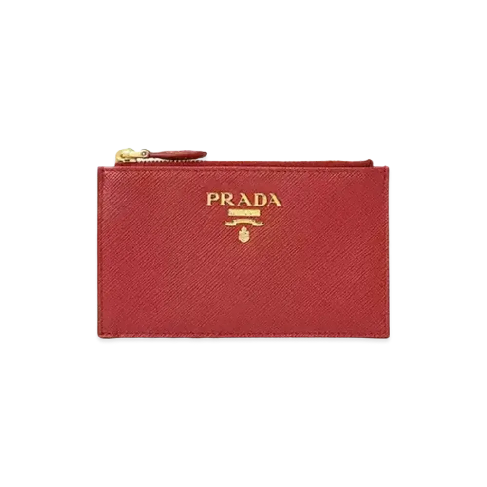 PRADA Saffiano Leather Card Holder "Fiery Red"