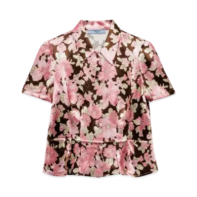 PRADA Women's Floral Print Satin Shirt "Dark Brown"