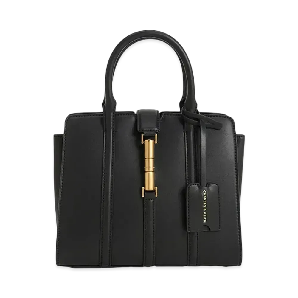 CHARLES & KEITH Sethia Canvas Metallic Accent Tote Bag "Black"
