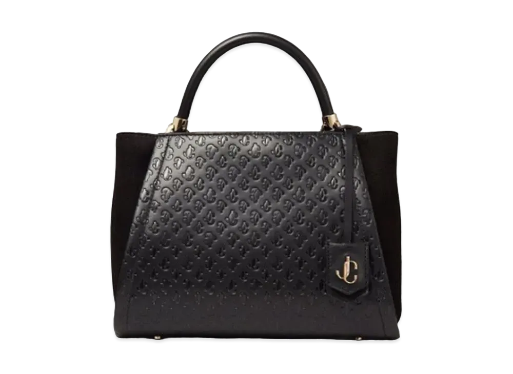 Jimmy Choo Varenne Top Handle M Suede And Jc Monogram Pattern Top Handle Bag "Black"