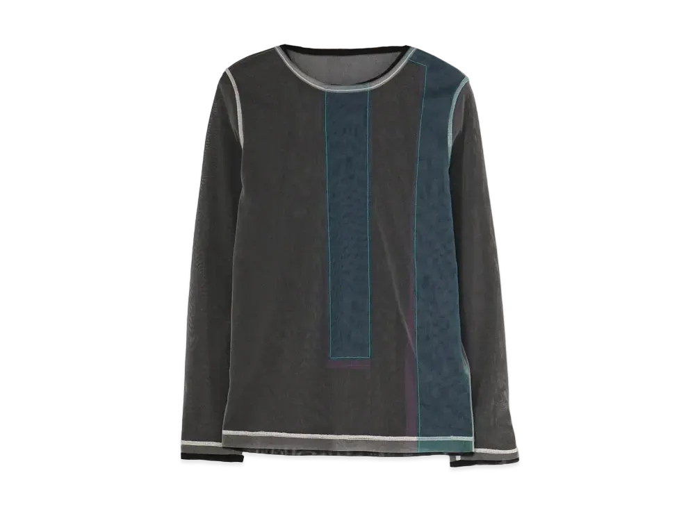 Yohji Yamamoto Y's POLYESTER TULLE PARTIAL FOURFOLD 2 SET LONG SLEEVE T "Gray"