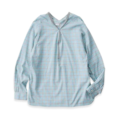 NICENESS Harper Ombre Check Pullover Zipneck Shirt "Blue Gray"