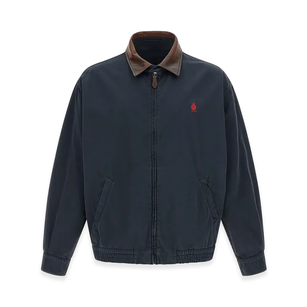PRADA Lightweight Cotton And Leather Jacket "Blue"