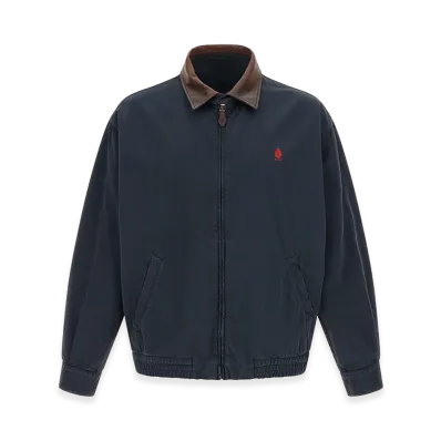 PRADA Lightweight Cotton And Leather Jacket "Blue"
