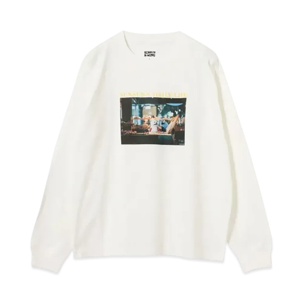 B:MING by BEAMS x PUPPET SUNSUN / Fade Photo Print Long Sleeve T-Shirt Bread "OffWhite"