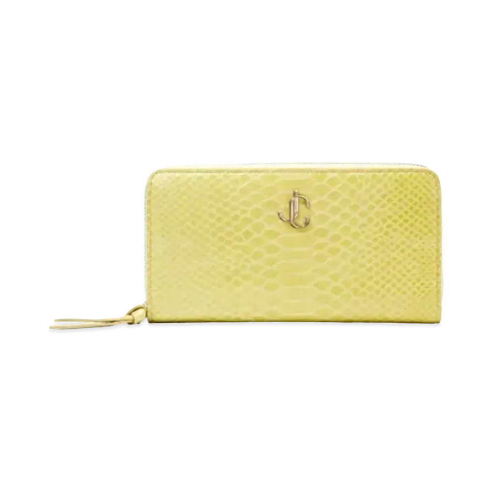 Jimmy Choo Pippa Gel Snake Printed Leather Wallet With JC Logo "Sunbleached"