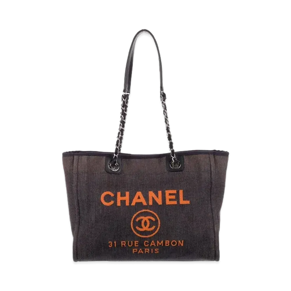 CHANEL Small Deauville Tote Canvas "Black/Orange/Silver"