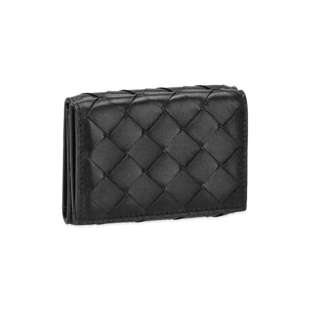 Bottega Veneta Intrecciato Lambskin Calfskin Trifold Mini Wallet "Black"