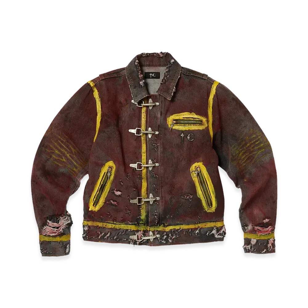 THUG CLUB Red Washed Painted Line Jacket "Denim Black"