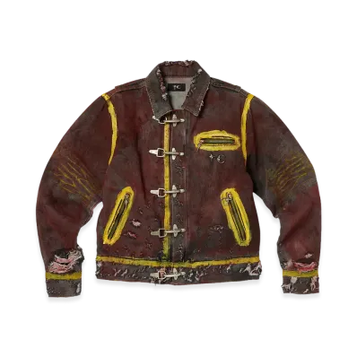 THUG CLUB Red Washed Painted Line Jacket "Denim Black"