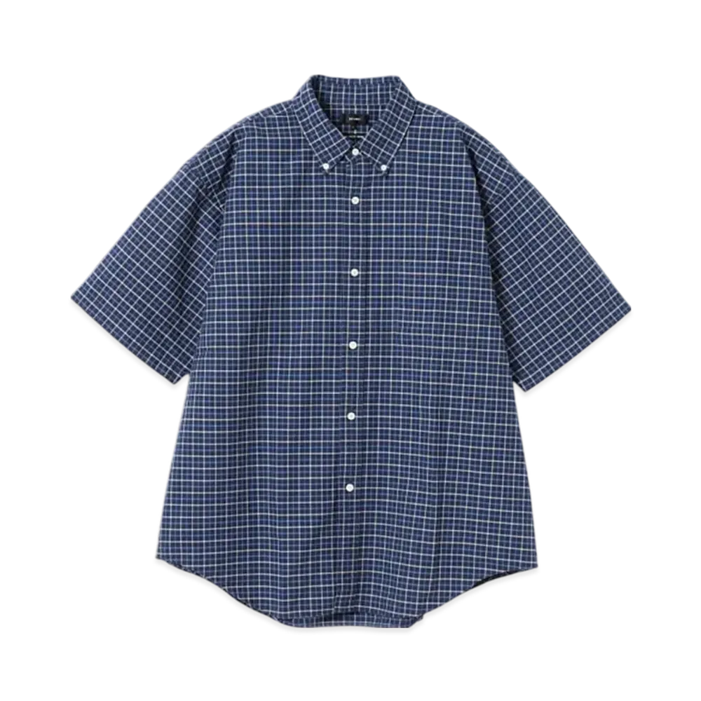 BEAMS Wide Fit 3/4 Sleeve Button Down Shirt "Navy"
