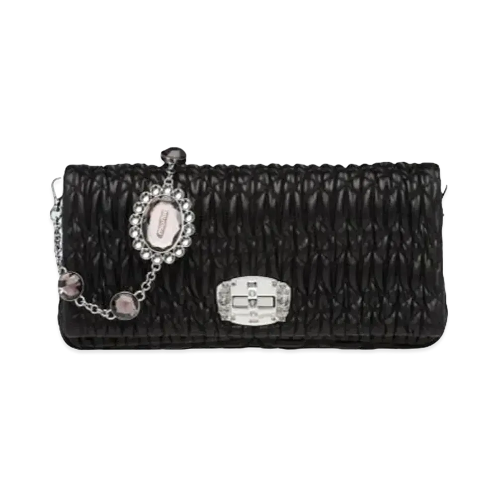 MIU MIU Miu Crystal Leather Bag "Black"