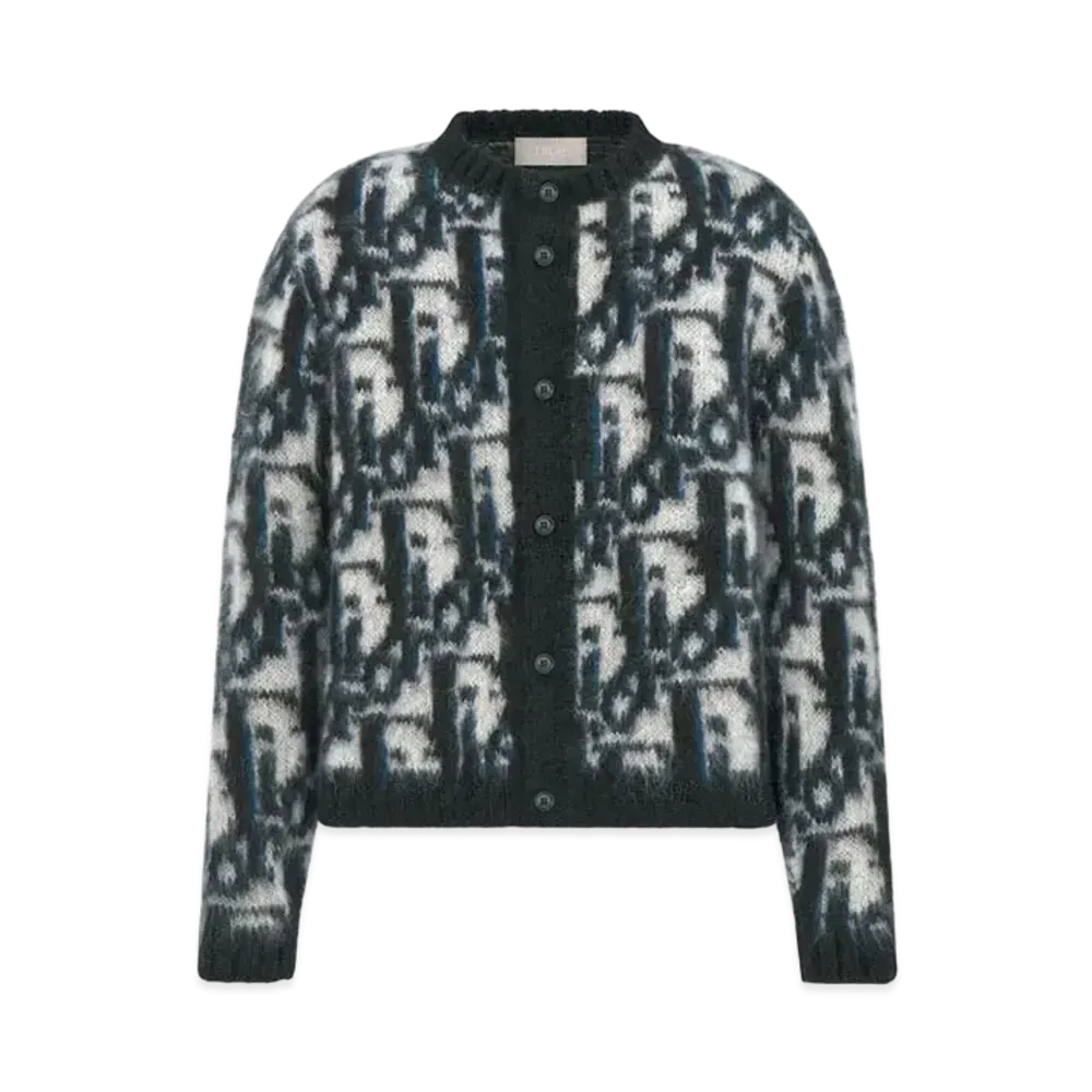 Dior Oblique Cardigan Mohair and Wool Blend Knit "Blue"