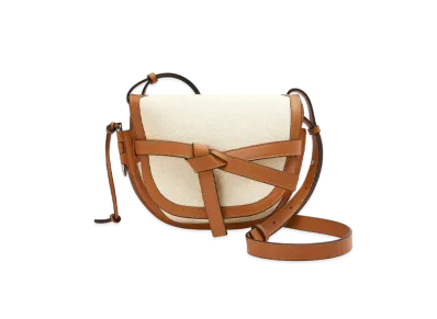 LOEWE Small Gate Bag In Canvas And Calfskin "Ecru / Tan"