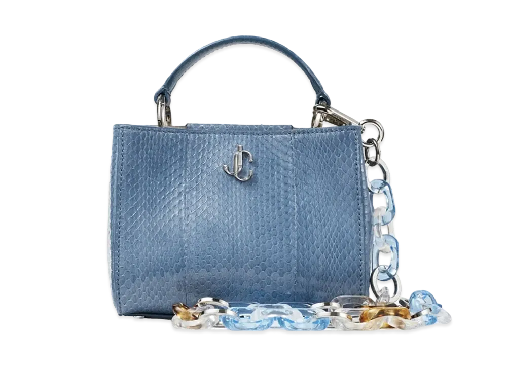 Jimmy Choo Varenne Top Handle Mini Glossy Elaphe Mini Handbag With Perspecs Chain "Butterfly Blue"