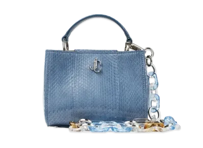 Jimmy Choo Varenne Top Handle Mini Glossy Elaphe Mini Handbag With Perspecs Chain "Butterfly Blue"