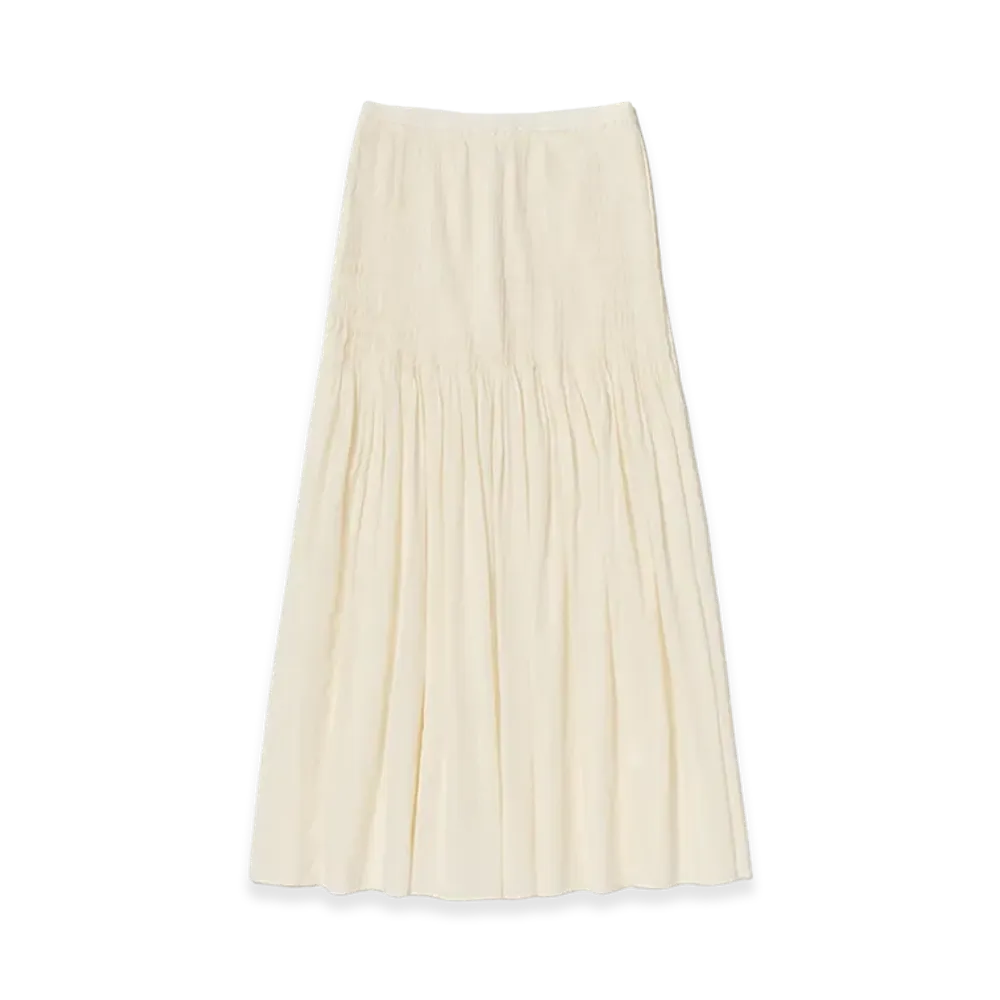 AURALEE Women's Super Fine Cotton Lawn Pin-Tuck Skirt "Ivory White"