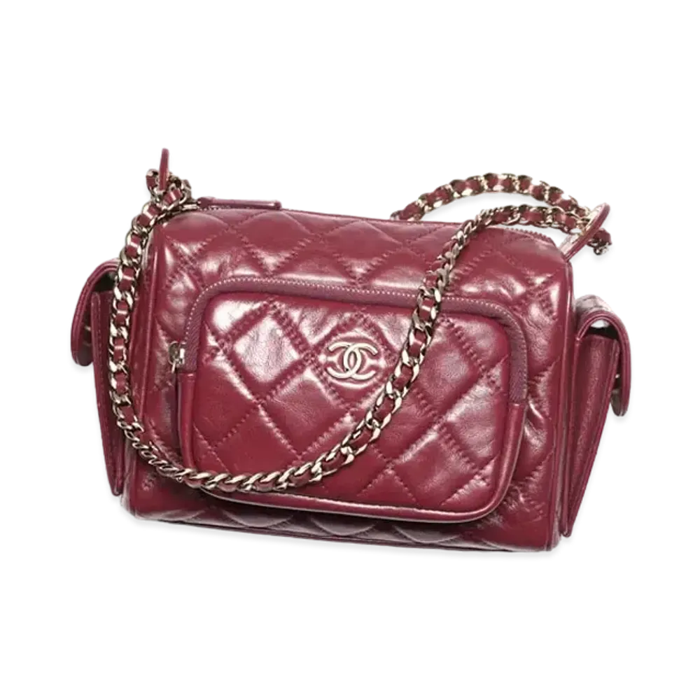 CHANEL Small Camera Case Shiny Crumpled Lambskin & Gold-Tone Metal "Burgundy"