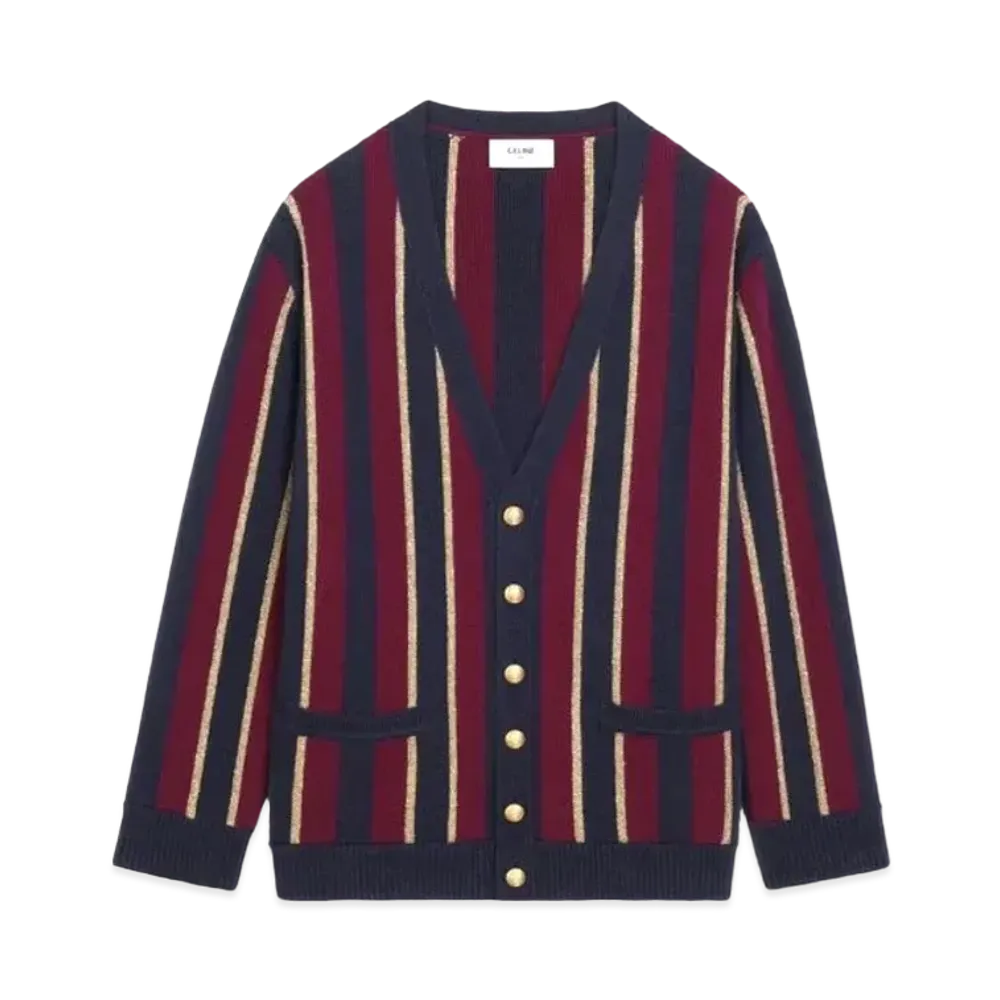 CELINE Oversized Striped Cardigan / Angora Wool "Bordeaux/Navy"