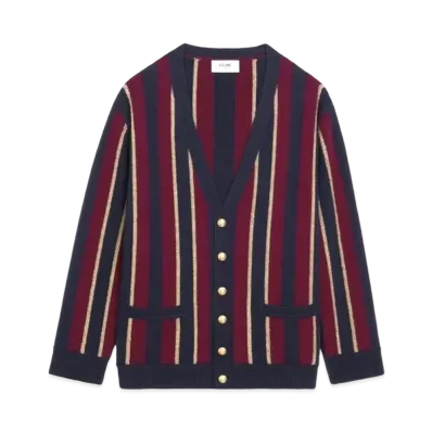 CELINE Oversized Striped Cardigan / Angora Wool "Bordeaux/Navy"