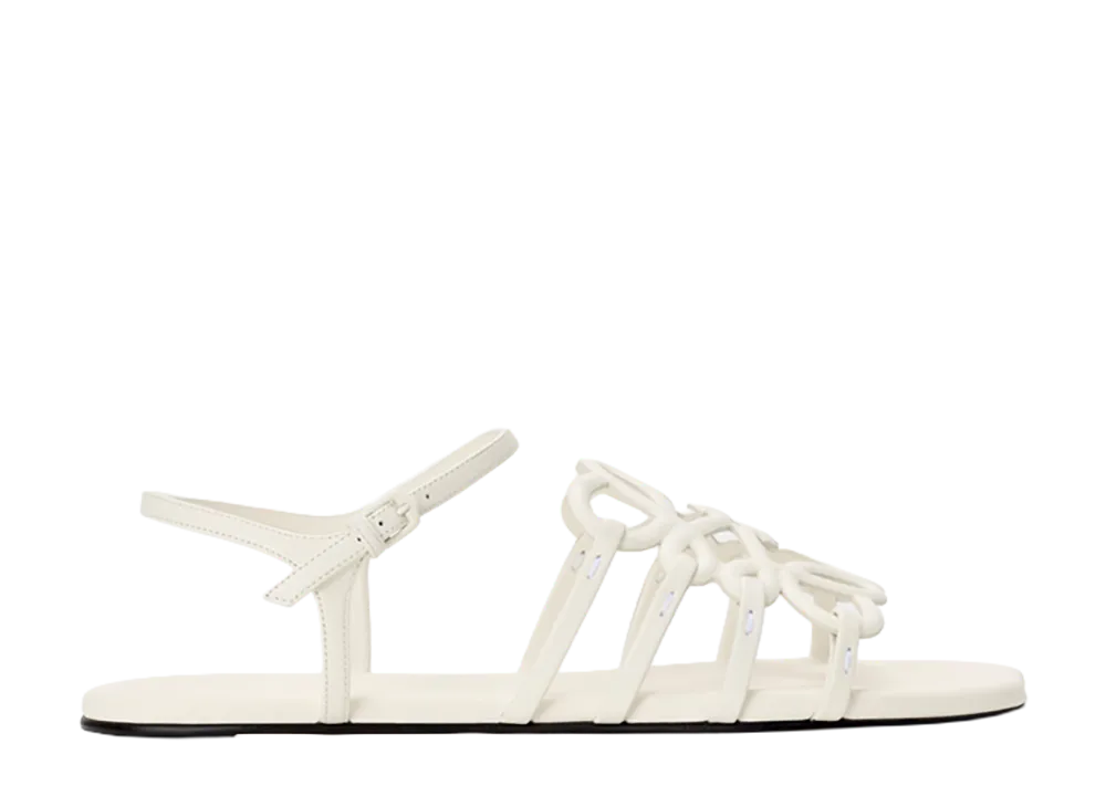 LOEWE Women's Petal Anagram Sandals in Calfskin "White"
