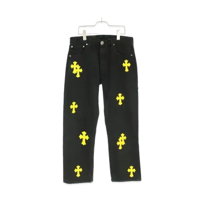 Chrome Hearts U VNTG Jean WH/RED TAB with cross -patch Washed denim pants "Black/Yellow"