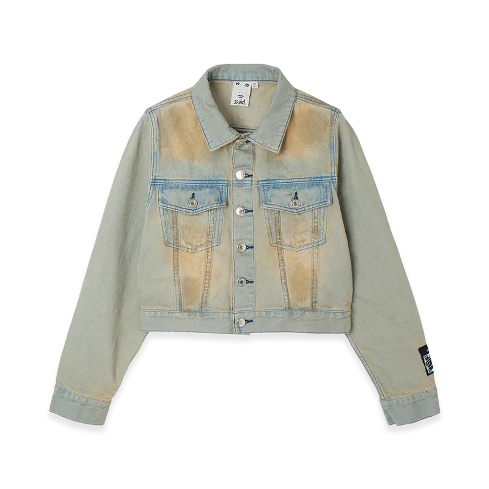 X-Girl Women's Faded Face Label Compact Denim Jacket "Light Indigo"