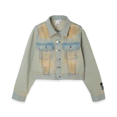 X-Girl Women's Faded Face Label Compact Denim Jacket "Light Indigo"