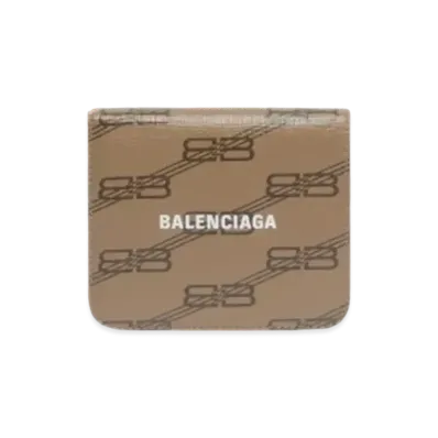 BALENCIAGA Signature Flap Coin Card Holder BB Monogram Coated Canvas "Beige"
