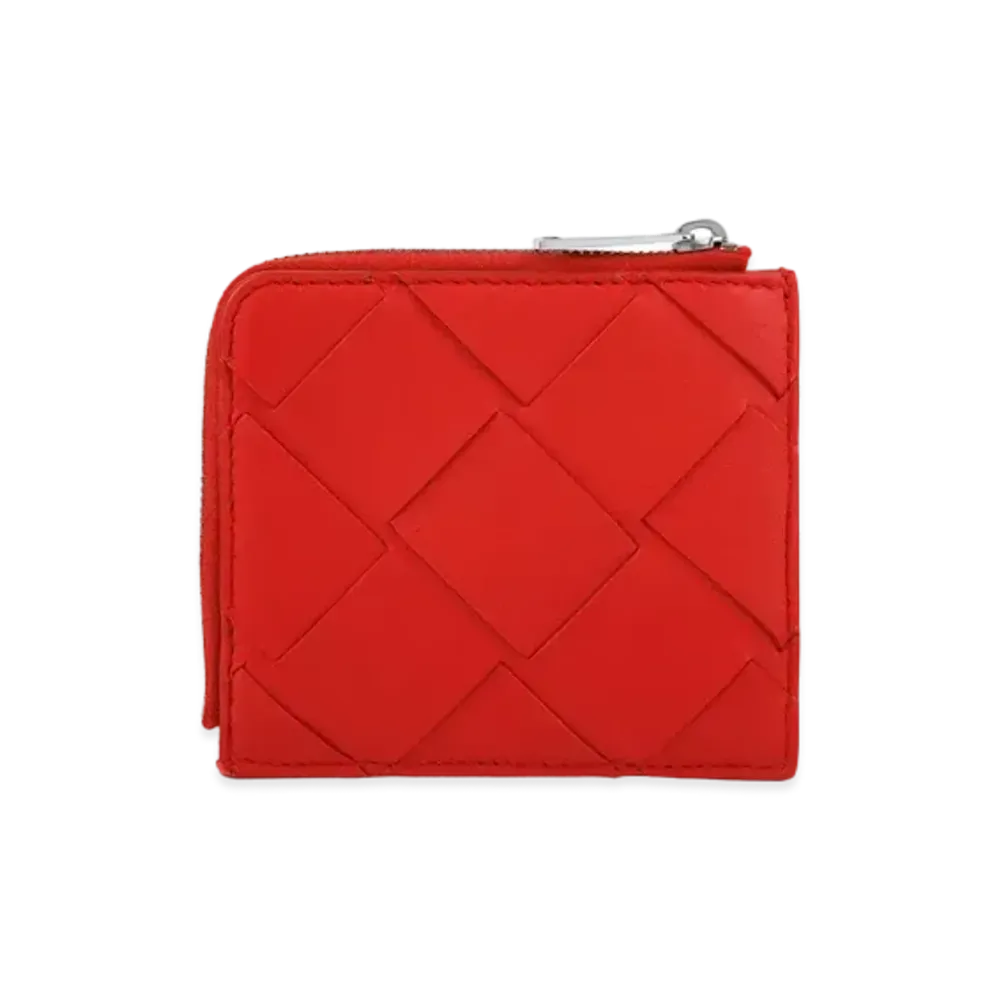 Bottega Veneta Maxi Intrecciato Lambskin Zip Coin Purse "Red"