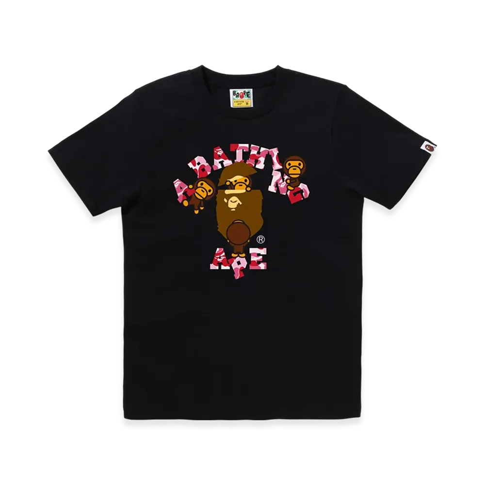A BATHING APE Ladies Abc Camo College Milo Tee "Black/Pink"