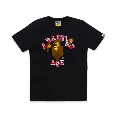A BATHING APE Ladies Abc Camo College Milo Tee "Black/Pink"