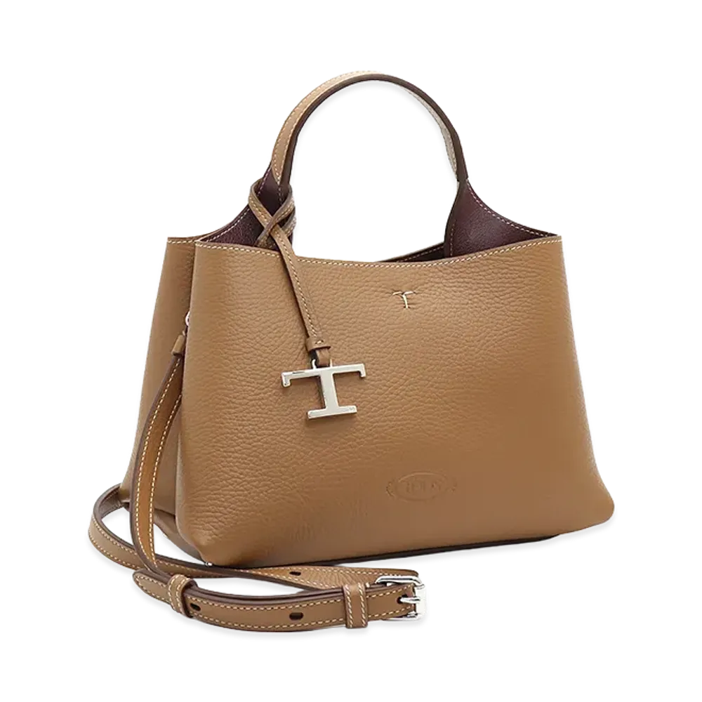 TOD'S Women's T Timeless Charm Leather Micro Handbag "Brown/Bordeaux"