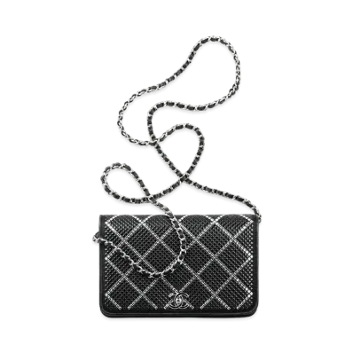 CHANEL Chain Wallet Lambskin & Strasque "Black"