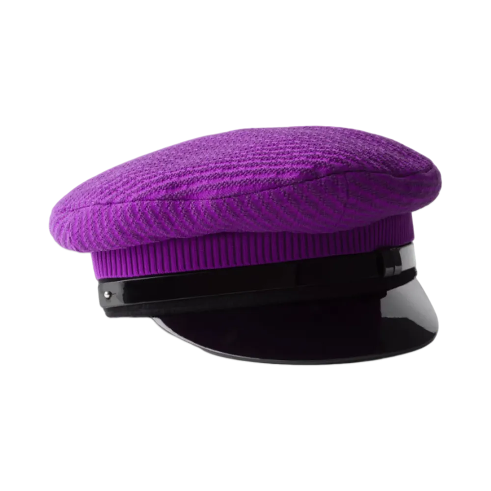 PRADA Knit and Patent Leather Cap "Purple/Black"