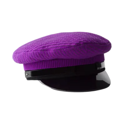 PRADA Knit and Patent Leather Cap "Purple/Black"