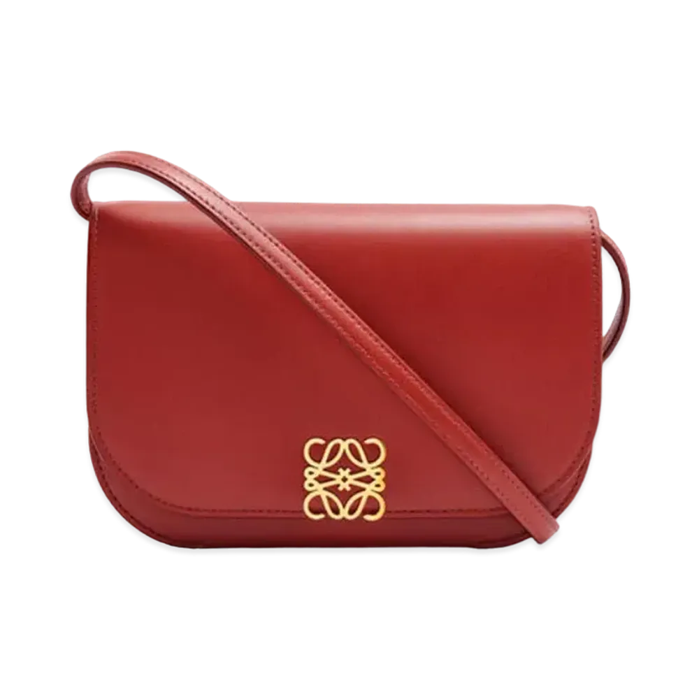 LOEWE Goya Accordion Clutch In Silk Calfskin "Deep Red"