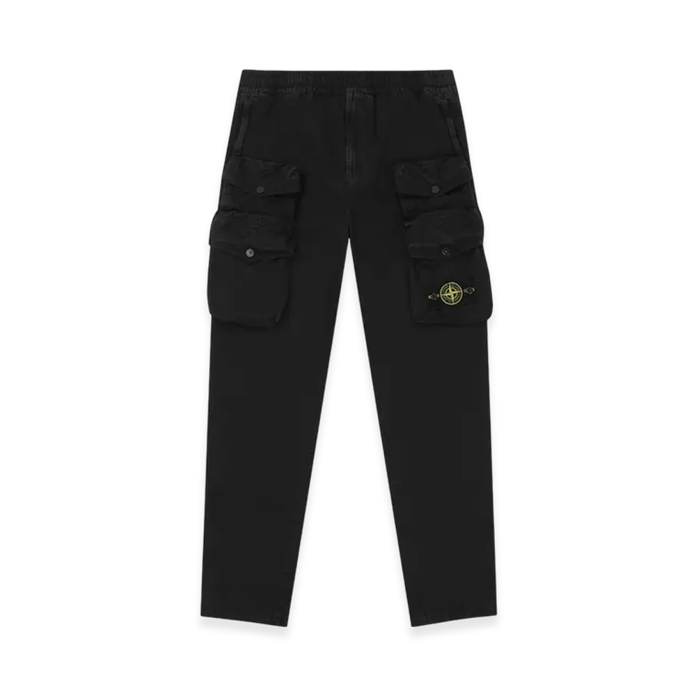 Stone Island 314WA Brushed Cotton Canvas Garment Dyed Cargo Pants - 22SS "Black"