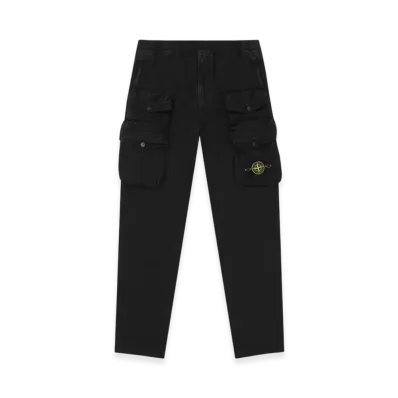 Stone Island 314WA Brushed Cotton Canvas Garment Dyed Cargo Pants - 22SS "Black"
