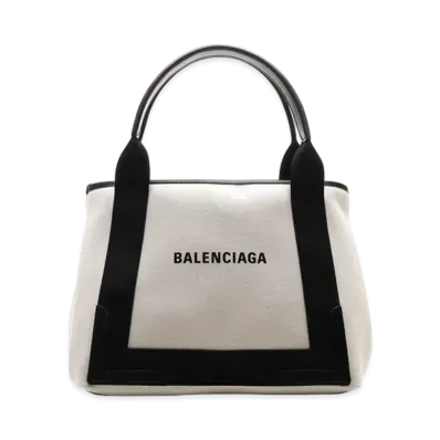 BALENCIAGA Navy Small Cabas "Beige"