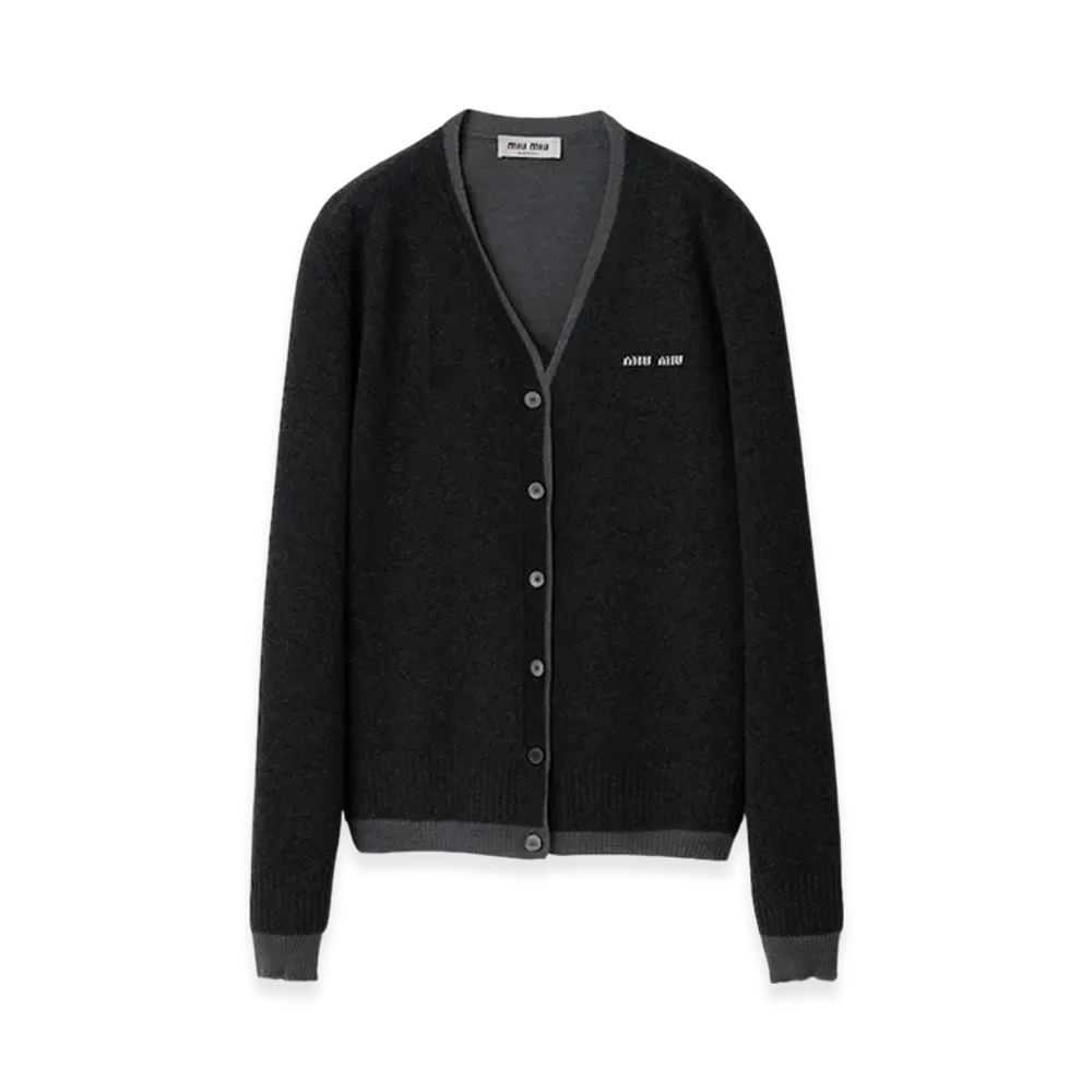 MIU MIU Women's Silk Cashmere Cardigan Sweater "Dark Grey/Slate Grey"
