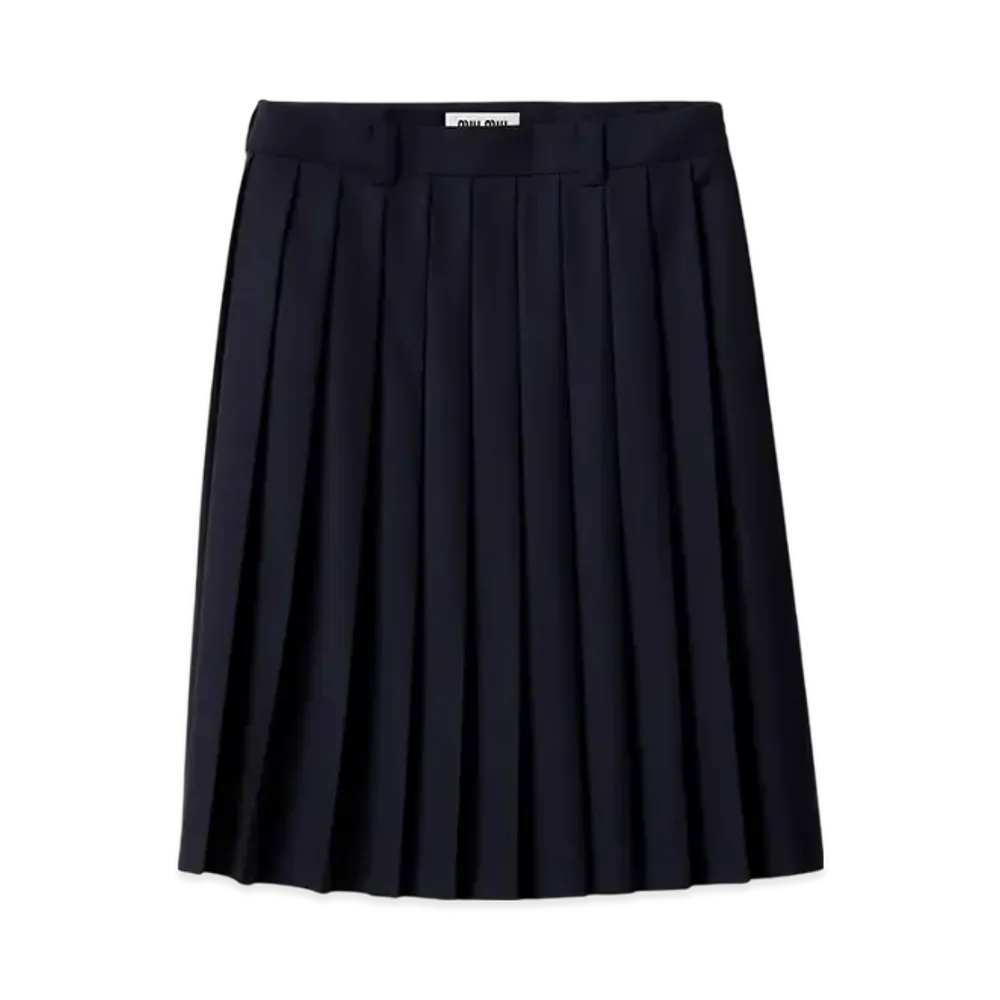 MIU MIU Pleated Batavia Skirt "Blue"
